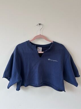 Champion Indigo Cropped Sweatshirt with Raw Neck